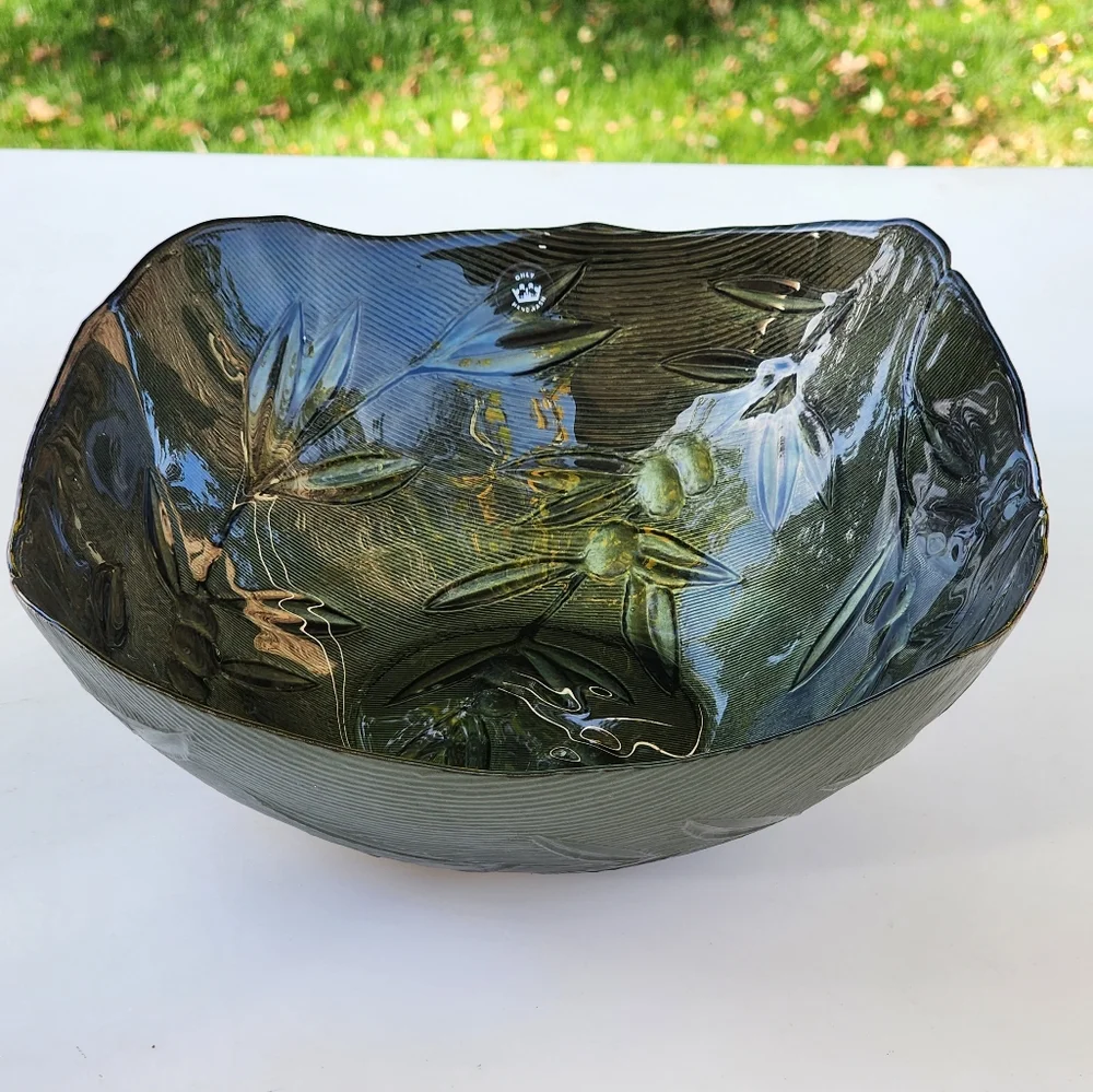 Vintage Monna Art Glass Avocado‎ Green Dish Bowl 9.5in